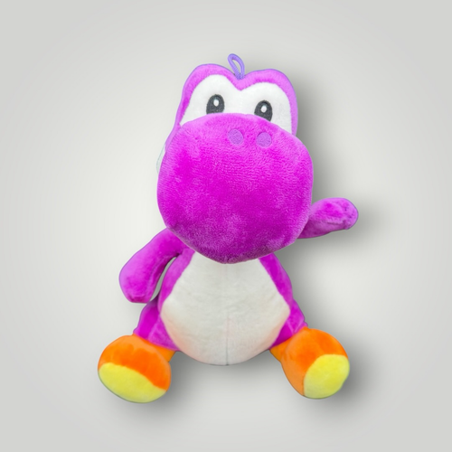 Die Bunte Box Gebrauchtwaren lila Yoshi Plüschtier mit weißem Bauch und orange-gelben Füßen, Super Mario Spielzeug